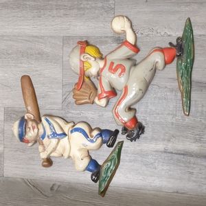 Set of Two Sexton 1970 Metal Baseball Wall Figures